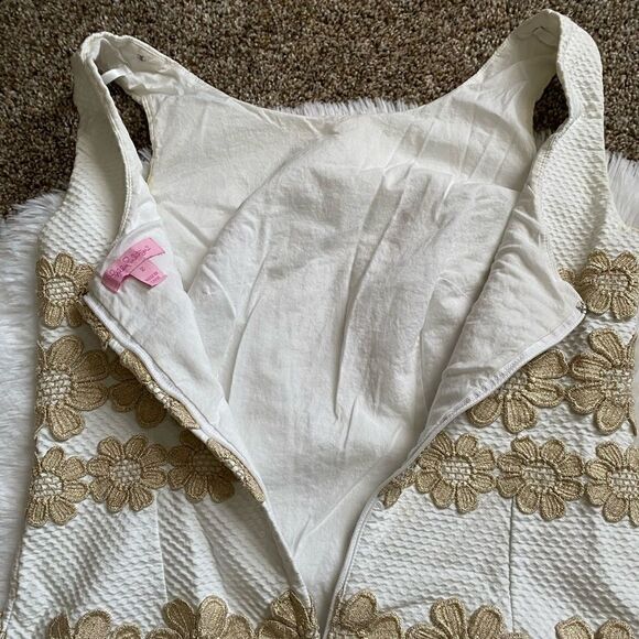 Lilly Pulitzer Tank Dress FLAW White Metallic Gold Floral Womens Size 2 - Picture 7 of 12